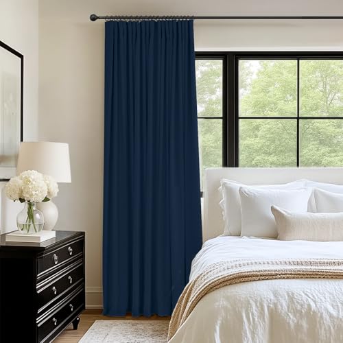 Image of INOVADAY 100% Blackout Curtains for Bedroom, Midnight Blue Black Out Curtains 84 Inch Long, Clip Rings Linen Blackout Drapes, Thermal Insulated Room Darkening for Living Room, 1 Panel - W102xL84