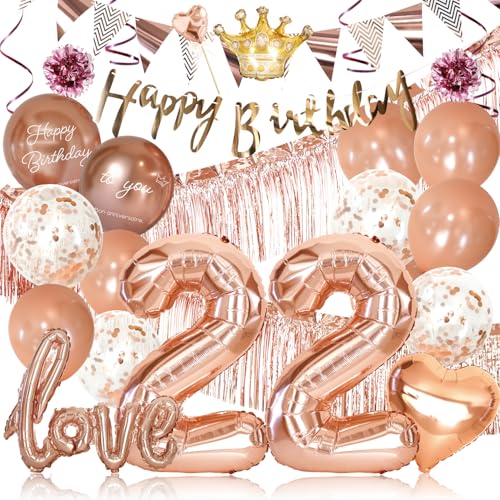deerzon 22歳 ローズゴールド 誕生日 バルーン 飾り付け バースデー 飾り 数字 26点 セット 女の子 男の子 大きい 誕生日バルーン 風船 スタンダード 22