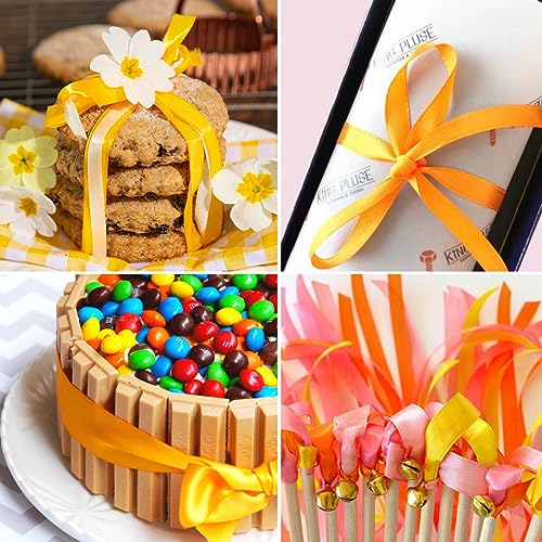 Yellow Ribbon 40mm, 23 Meters Yellow Satin Fabric Present Ribbon for Crafting Gift Wrapping, Balloons, Floral Bouquet - Image 2