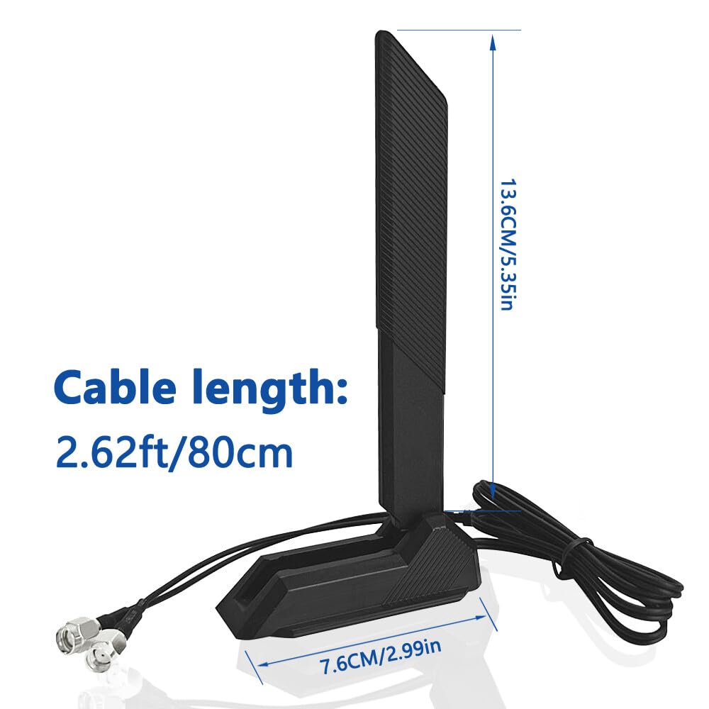 JINTAI Antena WiFi 6E Tri-Band High Gain 9dBi z podstawą magnetyczną do komputerów stacjonarnych PC - 360° osłona wielokierunkowa obsługuje 2,4 GHz/5,8 GHz/6 GHz Bluetooth PCI-E WiFi 6/6E karty PCI-E