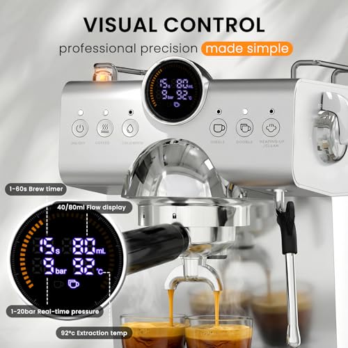 Image of Espresso Machine 20 Bar, Hot & Cold Brew Coffee Maker with Steam Wand Milk Frother, LED Display, Single & Double Shot, Home Barista Coffee Machine for Cappuccino, Latte & Americano