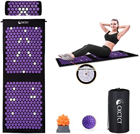 Extra Long Yoga Acupressure Mat Set,Massage Acupuncture Mat Large,Magnetic Mat Acupressure Body mat and Pillow for Neck Back Pain Relief(Purple)