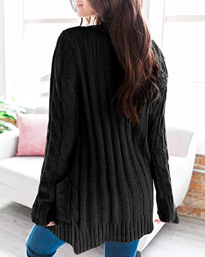 Goranbon Women's Cable Knit Cardigan Long Sleeve Open Front Button Down Knitwear Sweater Coat2