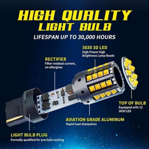 Image of com No Hyperflash Canbus Error Free T20 WY21W 7440 Wedge LED For Car Indicator, Rear Fog, Brake, Parking (Amber, 1 Pair)