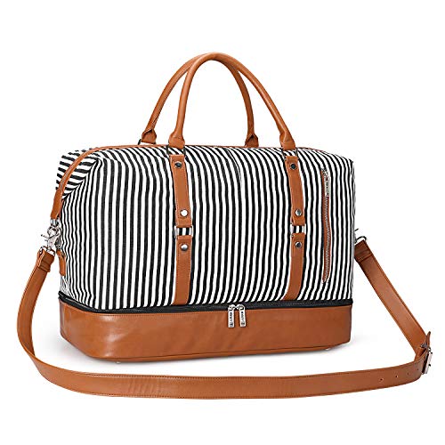 S-ZONE Women Travel Duffel Weekender Carryon Shoulder Tote Bag Canvas PU Leather