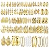 Juego de 42 pares de aretes de aro dorados para mujer, aretes de perlas gruesas a la moda, paquete múltiple de aretes trenzados, hipoalergénicos, pequeños y grandes, para fiesta de cumpleaños