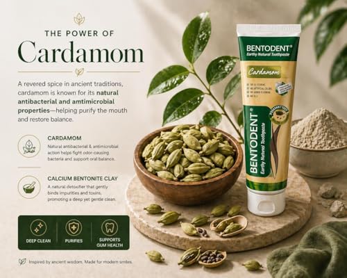 Image of BENTODENT Fluoride Free Remineralizing Calcium Bentonite Clay Toothpaste - Cardamom Flavor Natural Toothpaste, Mint-Free, 3.52 oz - Mineral Tooth Paste Ideal for Sensitive Teeth & Whitening