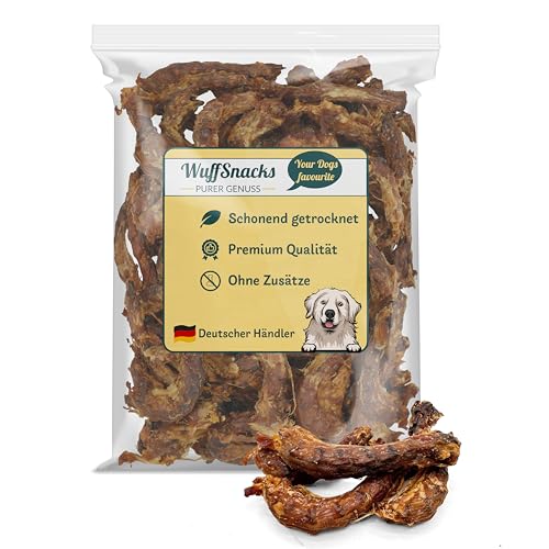 Hühnerhälse für Hunde getrocknet | 1 kg | natürliche und hochwertige Hühnerhälse | fettarm und proteinreich | Kauartikel zur Zahnpflege von WuffSnacks