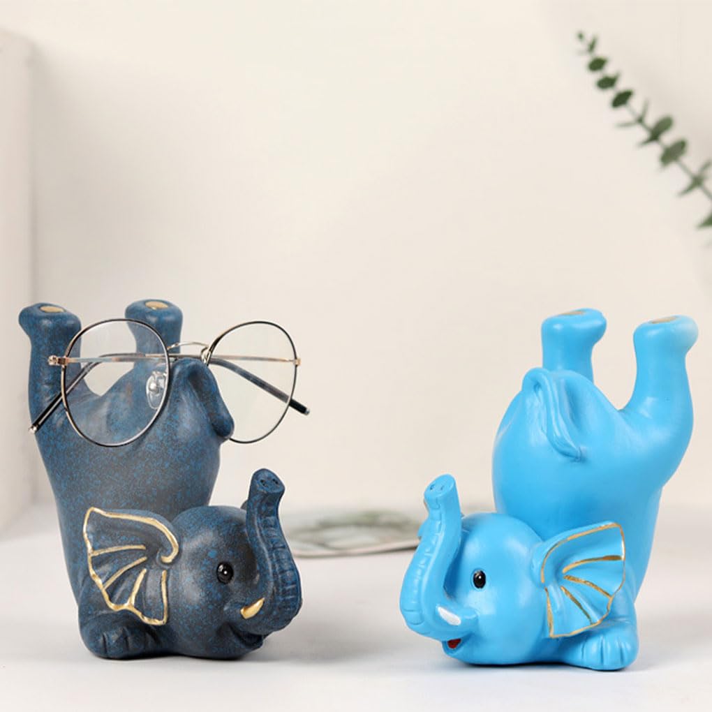 3er-Set Brillenhalter in Tierform, niedlicher Elefant, geeignet für die meisten Brillen, Kunstharz, niedlicher Elefant, Brillenständer, niedliche Tierform, Dunkelblau