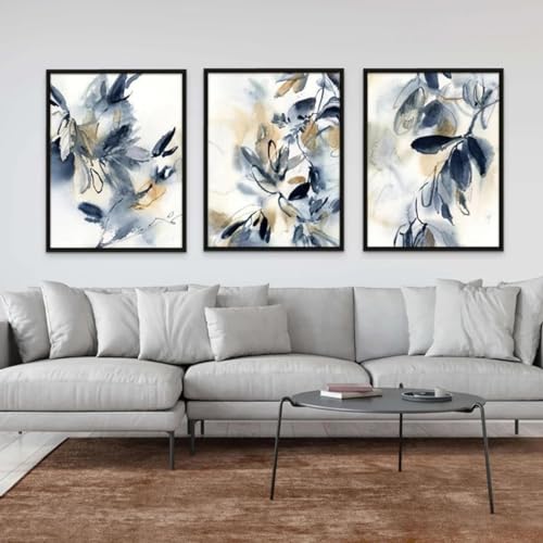 Toile abstraite feuilles bleues pour créer une ambiance zen et apaisante dans votre chambre