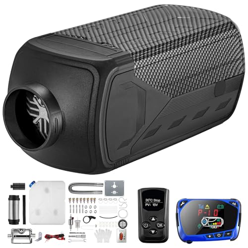Redriver Calentador Diesel Aire 12V/24V 8KW Todo en uno, con Silenciador, Mando LCD y Telecontrol para Autocaravana, Furgoneta, Coche, Camión, Barco (Negro, 5KW)