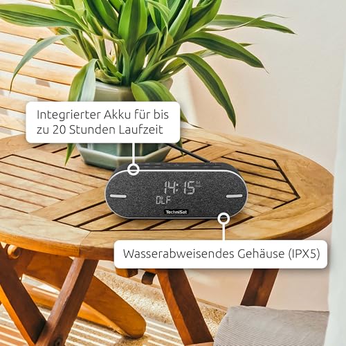 TechniSat DIGITRADIO BT 2 - tragbarer Premium-Bluetooth-Lautsprecher mit DAB+ Digitalradio (UKW, Uhr, Wecktimer, Wasserabweisendes Gehäuse, Favoritenspeicher, AUX-in, Akku, 20 Watt) anthrazit