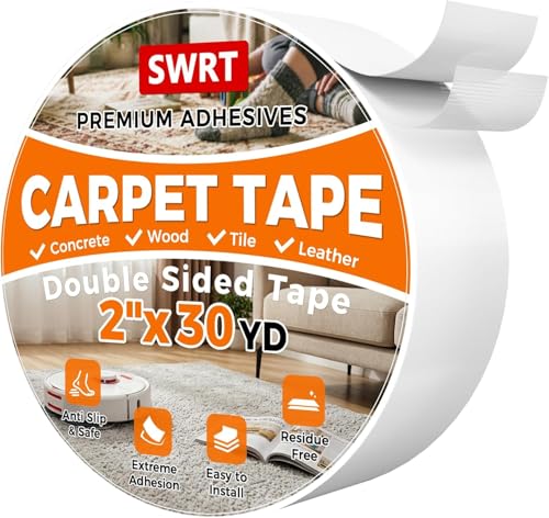 SWRT Double Sided Carpet Tape, 2 in x 30 Yards Rug Tape for Hardwood Floors