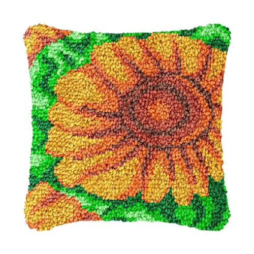 Image of bositigo Latch Hook Kits for DIY Throw Pillow Cover, Colorful Handmade Pillow Case for Home Decoration, Festival Gift 17x17inch (Flower-BZ76)