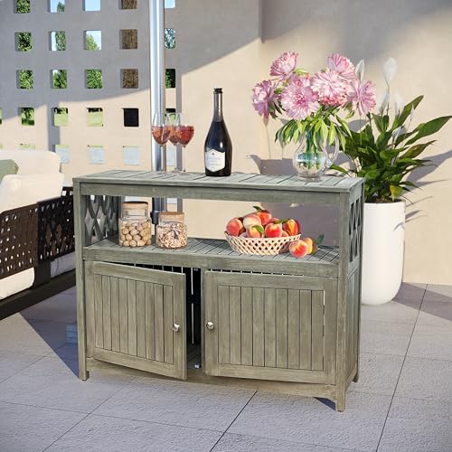 DTY Outdoor Living Longs Peak Eucalyptus Outdoor Sideboard Table, Driftwood Gray