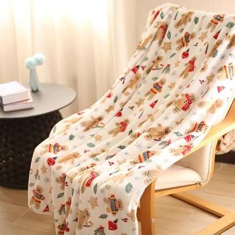 Christmas Gingerbread Throw Blanket, Gingerbread Man Throw Blankets Thick Plush Fleece Flannel Blankets for Couch Bed Sofa, Soft Cozy Blanket Christmas Decor Gifts for Women, Men (60x80inch) Cover