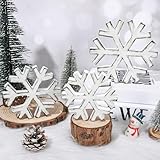 Whaline Winter Snowflake Wooden Table Decor Christmas Retro Snowflake Block Signs Tabletop Centerpiece 3 Sizes Farmhouse Snow Flake Tiered Tray Decor for Holiday Home Party Decor, 3Pcs