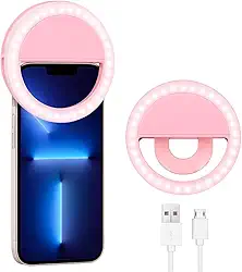 Clipe Anel Luz Pra Selfie Ring Light Flash Celular Universal, 36 leds, Para Vídeos, Luz contínua (Rosa)