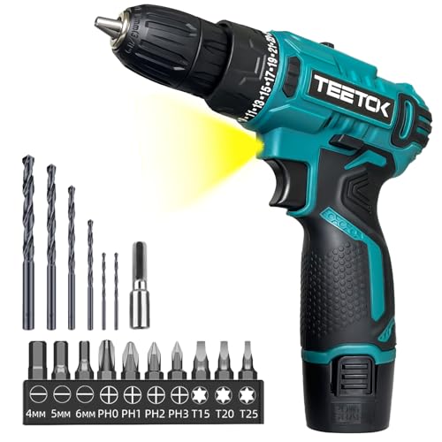 Cordless Drill Driver 12V, Electric Screwdriver Cordless with Battery 3000mAh, 25 Torque, 45N.m Max Electric Drill, 17PCS Drill Bits, 2 Speed(1400rpm), LED Light for Home and Garden DIY Project