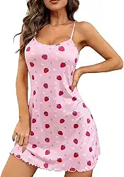 Camisola feminina sexy com estampa de margarida de morango - Roupa de dormir sem mangas com babados rosa macio