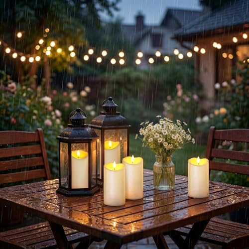 Image of Homemory Waterproof Candles Outdoor, 6 Pack 3 inchx6 inch Flameless LED Pillar Candles with Remote & Timer, Battery Operated Flickering Candles for Patio, Garden, Lantern, Outdoor Decor