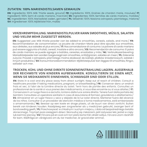 IDDA Herbal Mariendistelsamen Pulver 500g, Mariendistel Samen gemahlen, Mariendistel Pulver