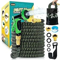 Flexibler Gartenschlauch 30M, Dehnbarer Gartenschlauch mit 10-Funktions-Düse, Wasserschlauch flexibel mit 4-Lagen Latex & 3750D Gewebe, Knickfrei & Leicht für Garten & Auto,Grün