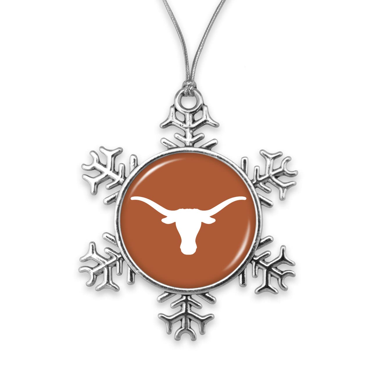 Texas Longhorns Snowflake with Team Logo Silver Metal Christmas Ornament Gift Tree Decoration UT