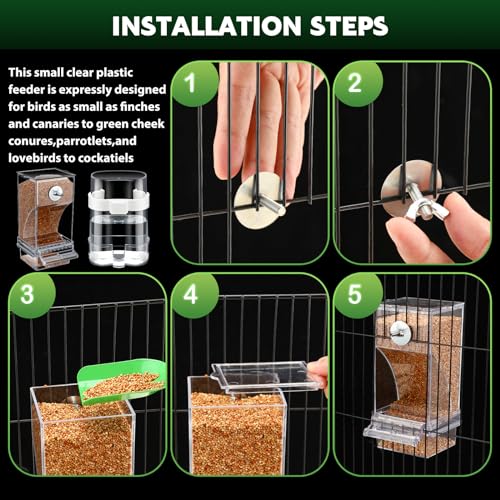 Yaomiao 4 Pcs No Mess Small Bird Feeders Automatic Parakeet Water Dispenser Clear Quail Feeder and Watered Cage Accessories for Small and Medium Parakeet Cockatiel Canary(Assorted,Transparent) - Image 3