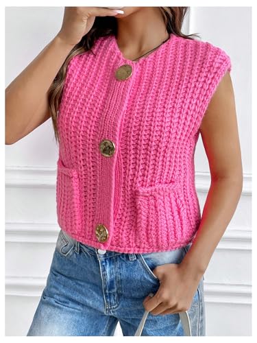 Floerns Sweater Vest Women Sleeveless Button Up Chunky Cardigan Going Out Cropped Sweater Tank Tops Fall Outfits 2025 Dressy3
