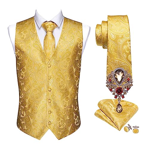 Gilet de costume orange jacquard floral en soie pour mariage