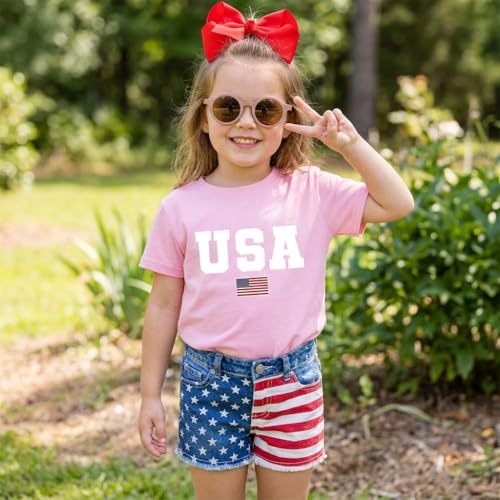 Image of Toddler Girls 4th of July T-Shirt American Flag Popsicle Print Cotton Kids Boys Independence Day Tees