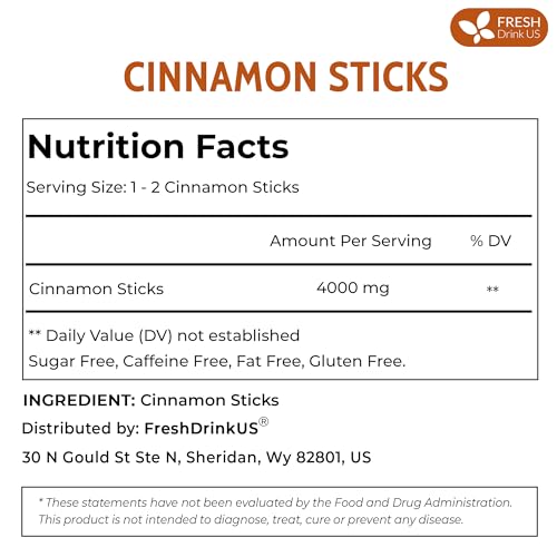 Image of FreshDrinkUS, Premium 30+ Cinnamon Dried Sticks, Whole Sticks, 100% Natural & Pure Cinnamon Inner Bark, Raw Spice Flavor & Strong Aroma, Herbal Tea, Perfect for Warm Beverages