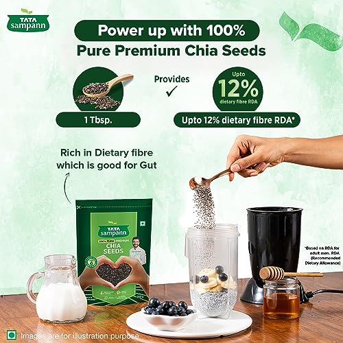 Image of Tata Sampann Pure Chia Seeds, 200g, Rich in Calcium & Protein, Source of Iron, Trans Fat Free, Rich in Magnesium, Rich in dietary fibre, Rich In Omega 3 Fatty Acid (Pack of 3)