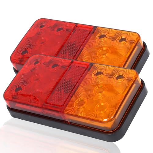 XINZHIZHU 2 PCS 12V LED Rear Tail Light Trailer Lights Universal 10 LEDs Stop Brake Turn Signal Reverse Indicator Lamp for Truck Trailer Lorry Van Caravan Boat Tractor Camper (Red and Yellow)