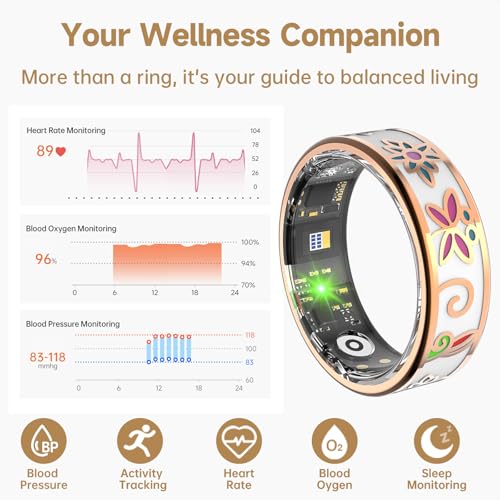 Image of Enamel Craft Smart Health Rings for Women Men, Sleep Tracker with Heart Rate, Blood Oxygen, Fitness Ring for Activity Monitoring, No Subscription, Compatible with iOS & Android (Enamel Color, 8)