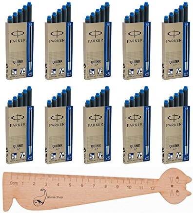 Parker Cartouches D'encre Pour Stylo Plume | Longue | Encre Bleue Effaçable QUINK | Lot De 5 (emballage Blister
