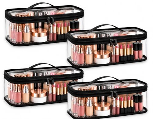 Image of RAAHII 4 Piece Transparent Makeup Organizer Bag for Women | Waterproof PVC Cosmetic Travel Pouch | Vanity & Toiletry Storage for Makeup, Skincare, Brushes & Accessories | Clear Organizer Case