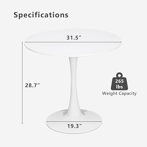 Miniatura 2 de Juego de mesa y sillas de comedor 31.5" Mesa redonda blanca y 2 sillas tapizadas en bouclé con patas negras para cocina, comedor, espacios pequeños,