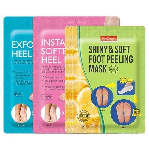 Purederm 2-Step Foot Care Set (2 Pack) & Shiny Foot Peeling Mask (3 Pairs)