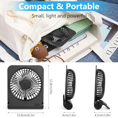 Dreamhigh® USB Ventilator mit 2500mAh Akku, Kleiner Ventilator Leise (30dB), 4 Geschwindigkeiten, 220° Schwenkbar Tischventilator für Büro/Zuhause, Schwarz