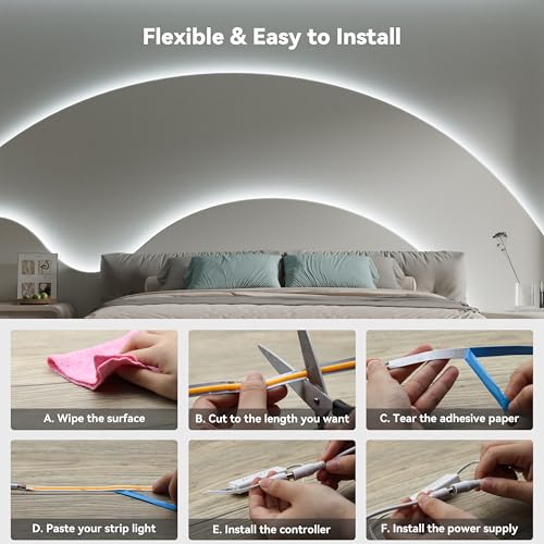 Image of PAUTIX COB LED Strip Light 32.8ft,LED Lights UL-Listed Daylight White 6000K Strip Lights with RF Remote,Dimmable Super Bright 24V Cool White Natural White LED Tape Lights,Cabinet Office Lighting