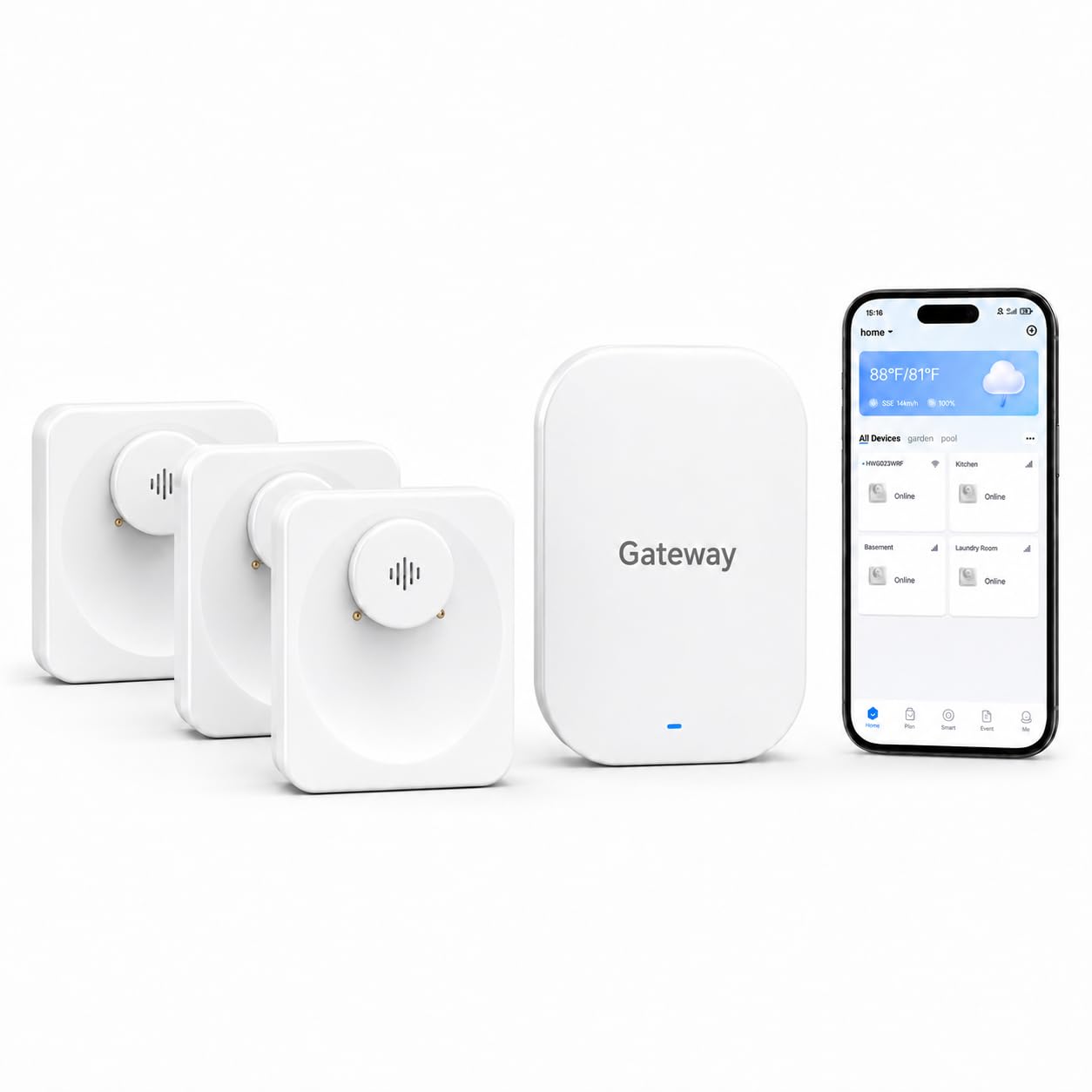 Detectores de fugas de agua para el hogar, 3 paquetes de alarmas de fugas con sensor de agua WiFi inteligente, alerta de correo electrónico remoto/aplicación, adecuado para el hogar, cocina