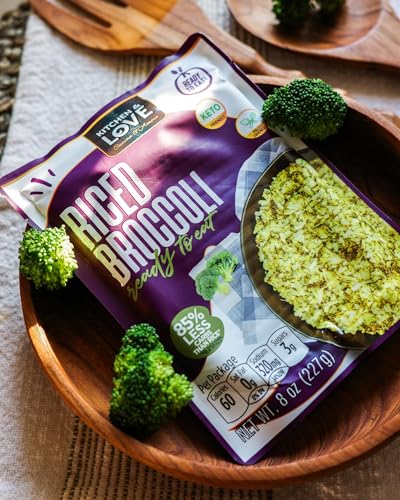 Kitchen & Love Riced Broccoli 8 oz (6 Pack) | Low Carb & Calorie, Vegan, Ready to Eat Food, Shelf Stable Food, Plant-Based, Pasta & Rice Alternative…