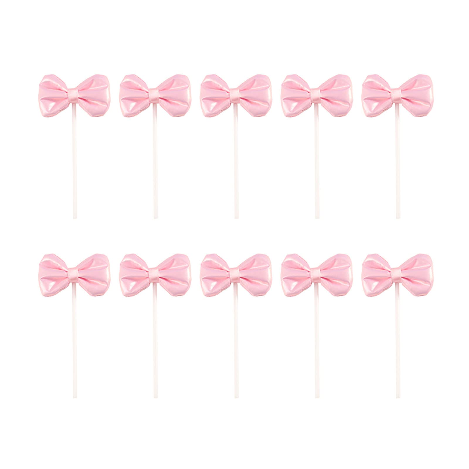 JANOU 10pcs Bow Cake Topper Bowknot Cupcake Toppers Cake Dessert Picks Decoration For Baby Shower Birthday Wedding Party Supplies (Pink)