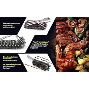 Best BBQ Grill Brush Stainless Steel 18 Barbecue Cleaning Brush wWire Bristles Soft Comfortable Handle Perfect Cleaner Scraper for Grill Cooking Grates