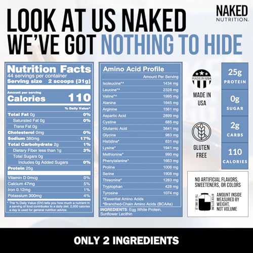 Naked 3LB Non-GMO Egg White Protein Supplement Powder, Unflavored, No Additives, Paleo, Dairy Free, Gluten Free, Soy Free – 25g Protein, 44 Servings, 3 pounds - Image 4