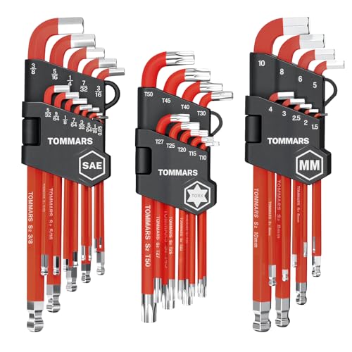 TOMMARS 31-Piece Stubby Allen Wrench Set SAE Metric & TORX Hex Keys