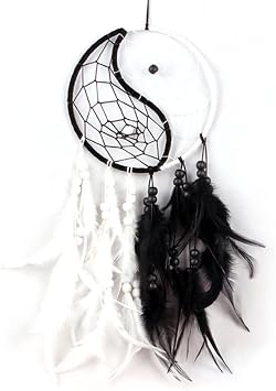 Yahpetes Dream Catcher 19.7" Feather Chandelier Ornaments Handmade Indian Wall Decoration Interior Rearview Pendant Charm Car Hanging with Feathers Beads Black and White