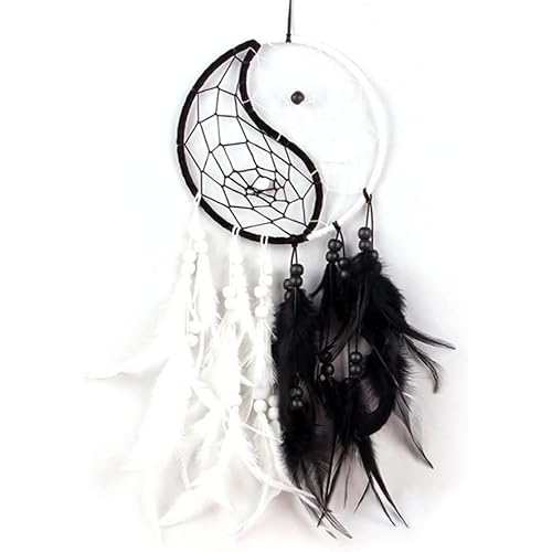 Dream Catcher 19.7" Feather Chandelier Ornaments Handmade Indian Wall Decoration Interior Rearview Pendant Charm Car Hanging with Feathers Beads (Black and White)